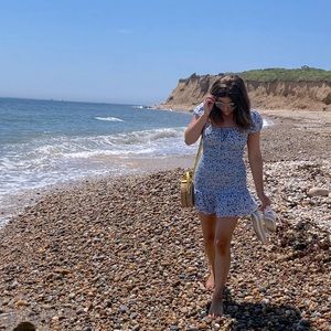 Blue Ruched Floral Dress